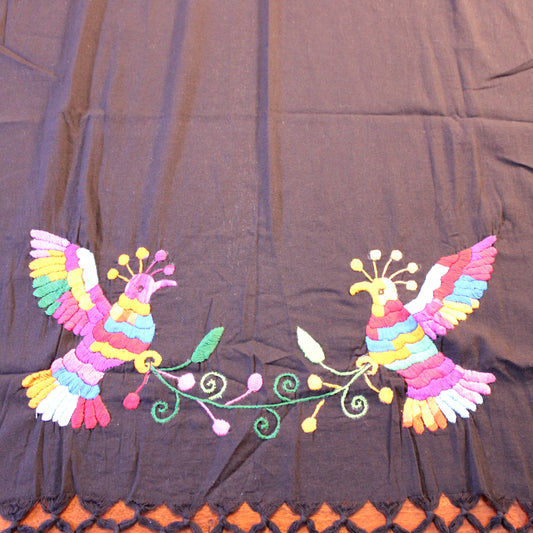 Hand-Embroidered Tenango Shawl - 2 Birds in Black | Mexican Artisan Textile