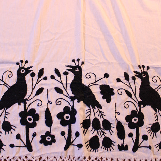 Embroidered shawl with 3 birds white & black
