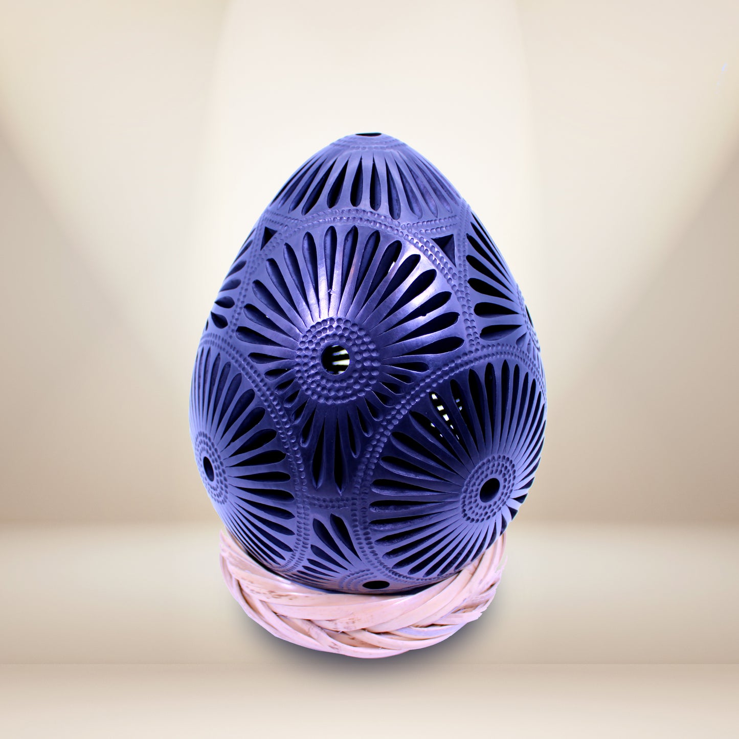 Hand-Carved Black Clay Egg Vase 8" - Oaxacan Barro Negro | Authentic Mexican Pottery