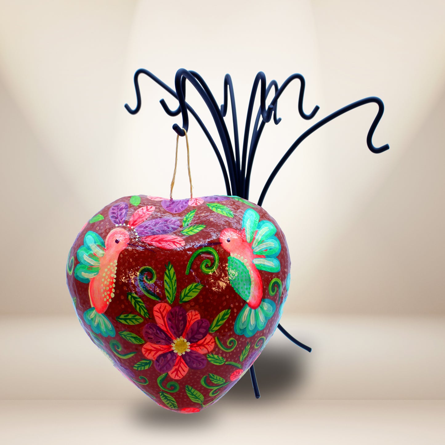 Papier-Mâché Heart 11" - Mexican Folk Art | Handcrafted Decorative Accent