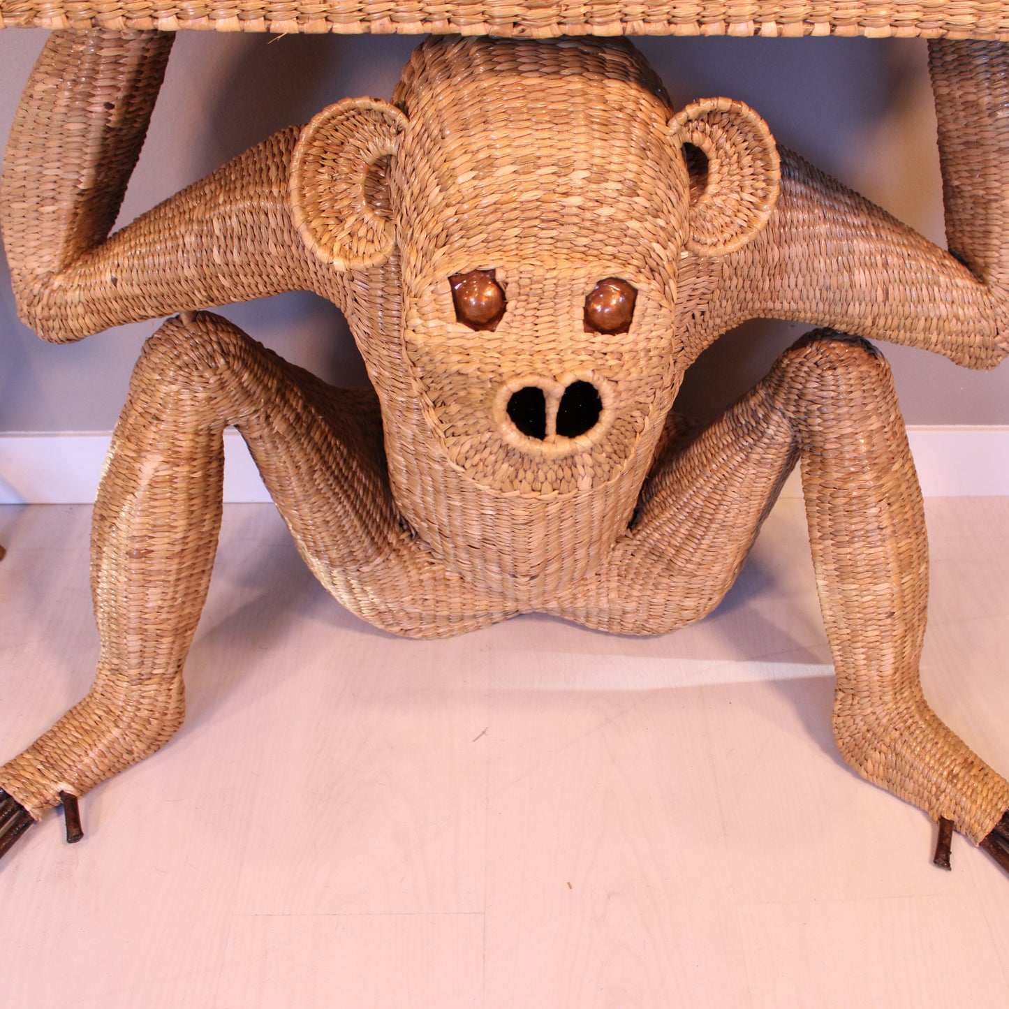 Handwoven Monkey Table - Natural Reed Chuspata | Mexican Artisan Furniture