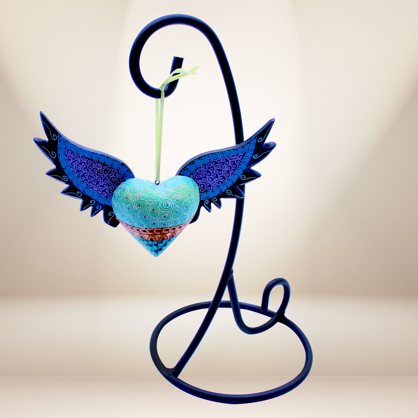 Wood carved heart green Alebrije ALB-034