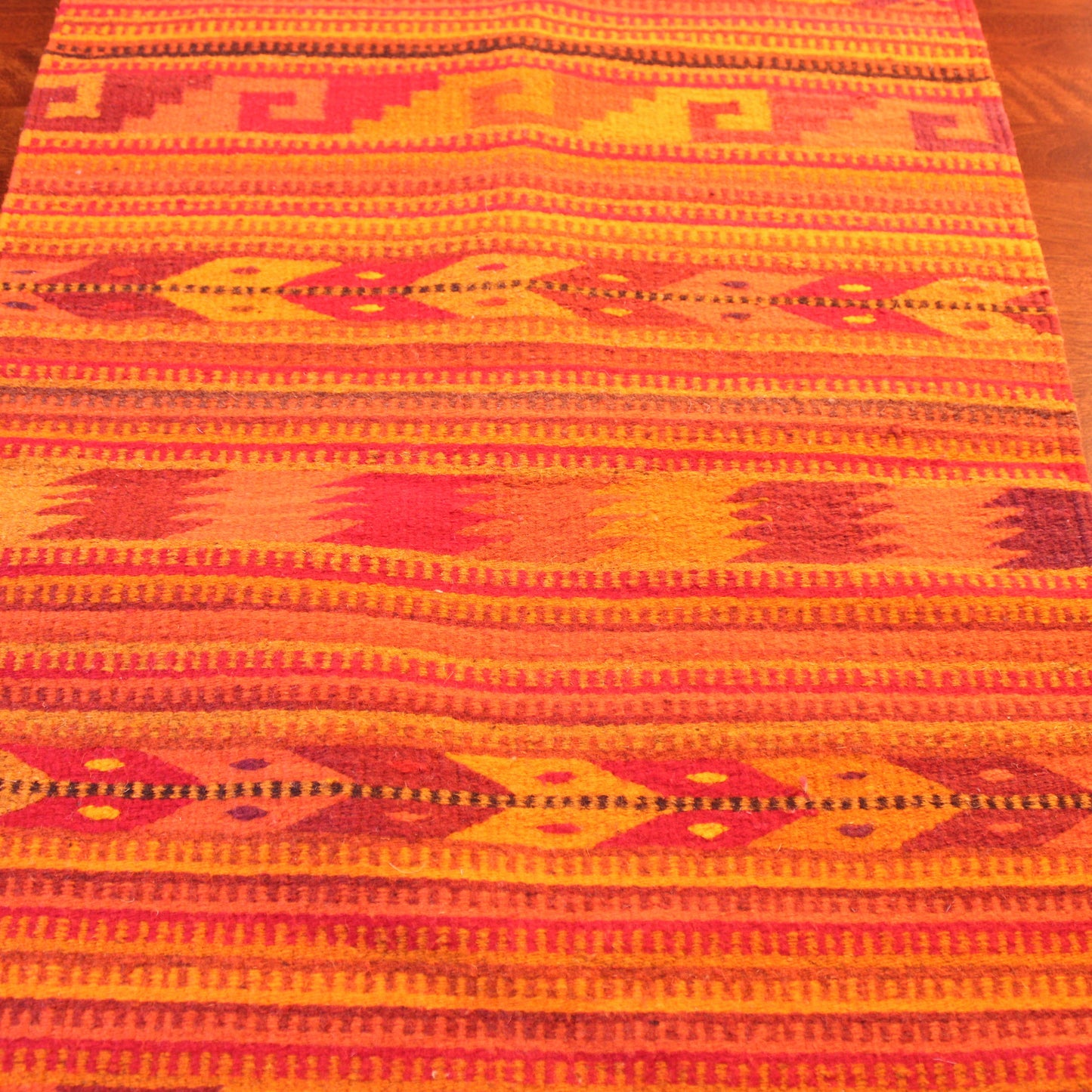 Handwoven Wool Rug Large in Orange 78x23.5" - Traditional Mexican Telar | Artisan Décor