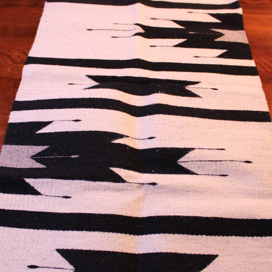 Handwoven Wool Rug Large Black & White - Traditional Mexican Telar | Artisan Home Décor
