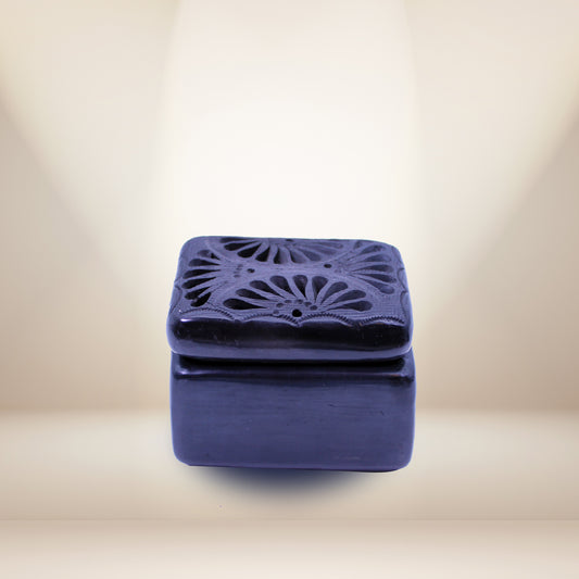 Hand-Carved Black Clay Decorative Box - Oaxacan Barro Negro | Authentic Mexican Pottery