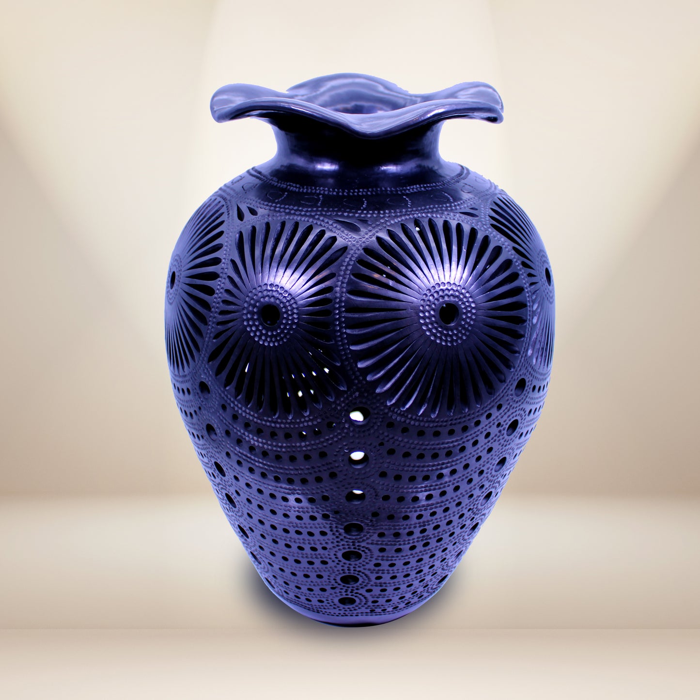 Large Hand-Carved Black Clay Tibor - Oaxacan Barro Negro | Authentic Mexican Pottery