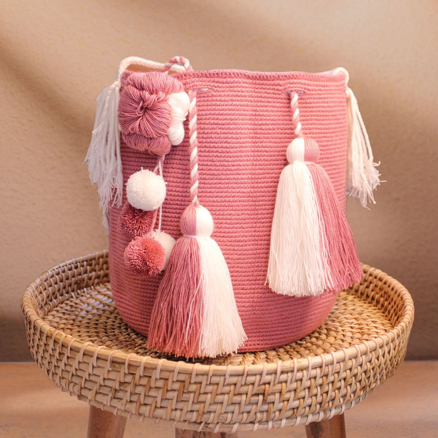 Corn flower Handbag-pink and white HDB-006