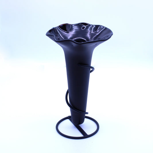 Hand-Blown Glass Flower Vase with Iron Base - Deep Black | Mexican Artisan Glassware