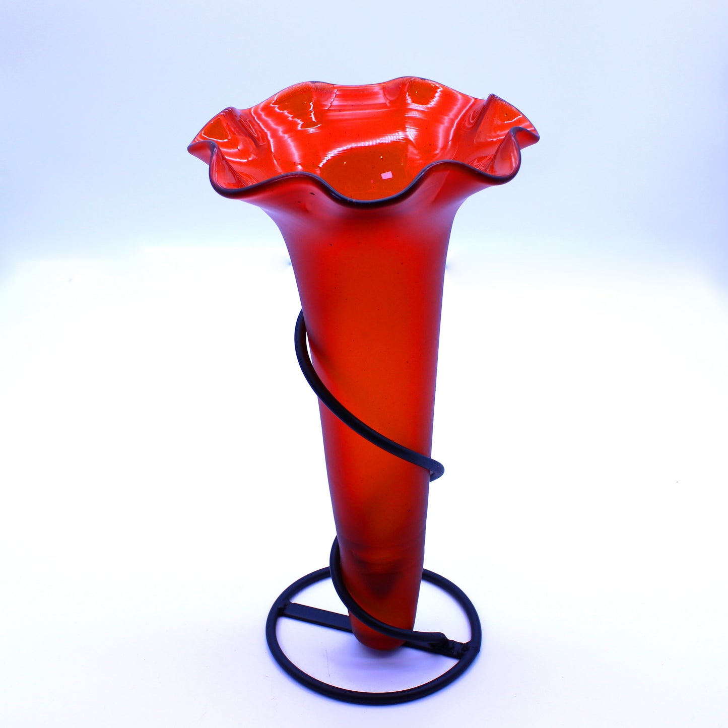 Hand-Blown Glass Flower Vase with Iron Base - Orange | Mexican Artisan Glassware