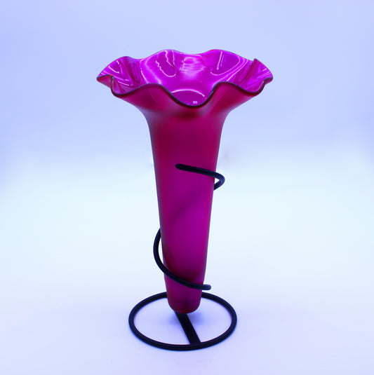 Hand-Blown Glass Flower Vase with Iron Base - Pink | Mexican Artisan Glassware