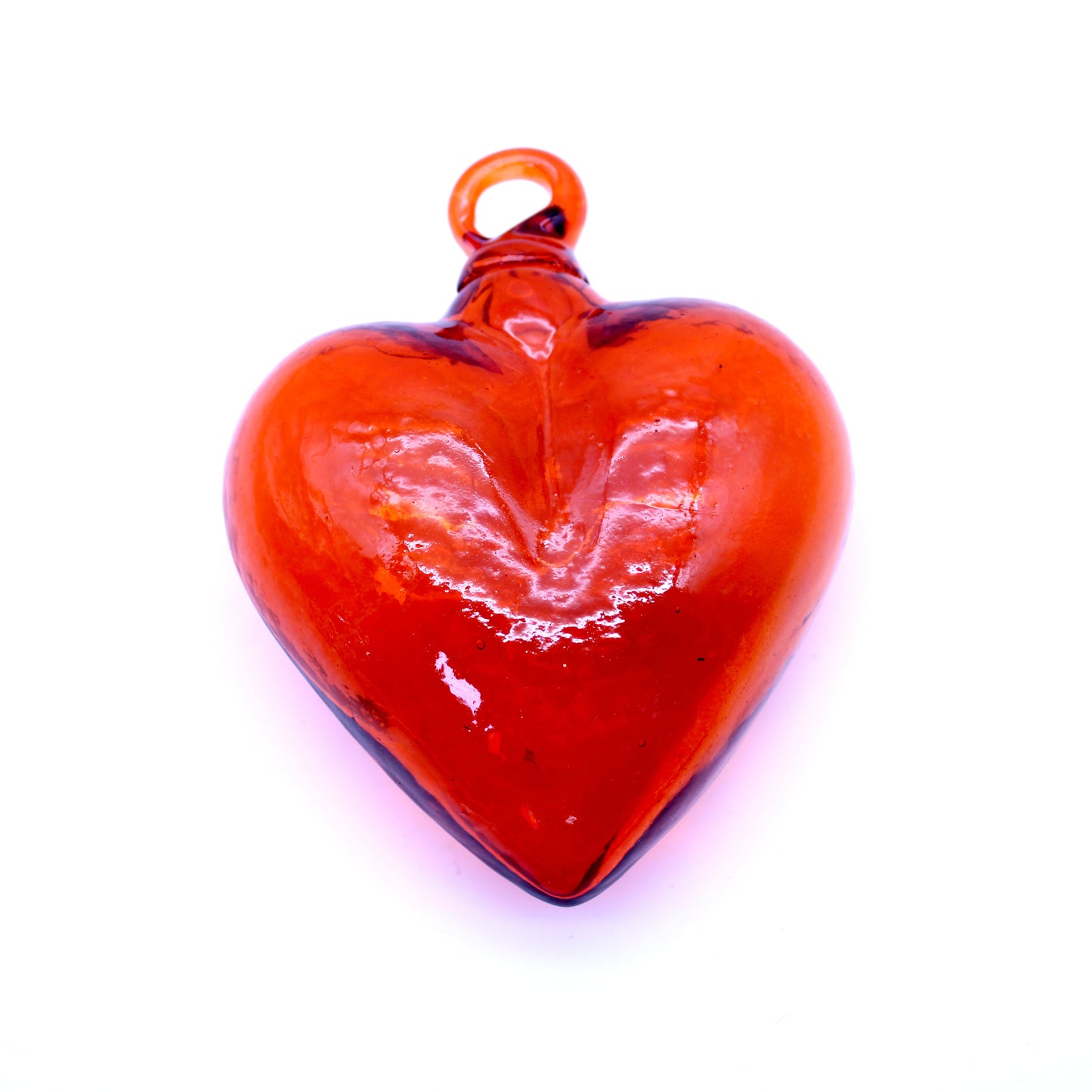 Small Hand-Blown Glass Heart - Orange | Mexican Artisan Glassware