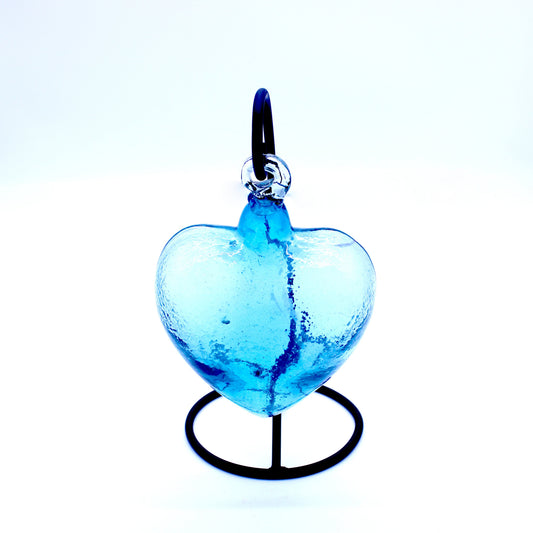 Medium Hand-Blown Glass Heart - Aqua Blue | Mexican Artisan Glassware (Base Not Included)