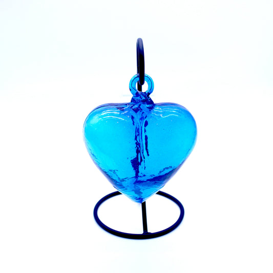 Medium Hand-Blown Glass Heart - Blue | Mexican Artisan Glassware (Base Not Included)