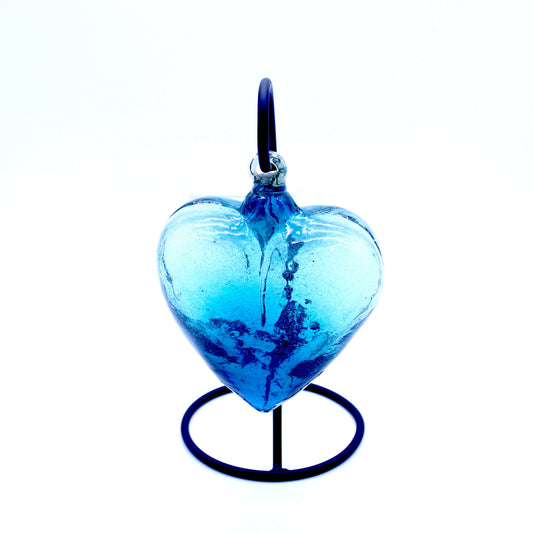 Medium Hand-Blown Glass Heart - Light Blue | Mexican Artisan Glassware (Base Not Included)