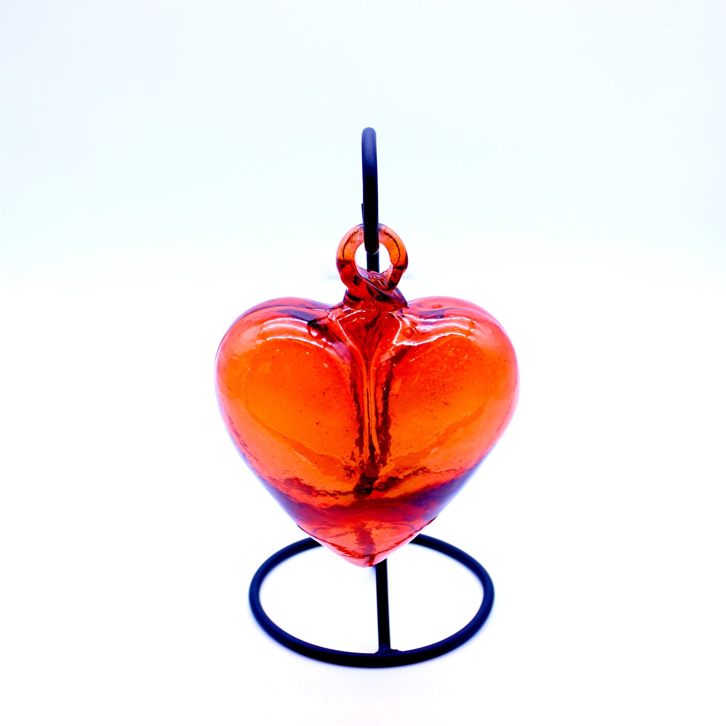 Medium Hand-Blown Glass Heart - Orange | Mexican Artisan Glassware (Base Not Included)