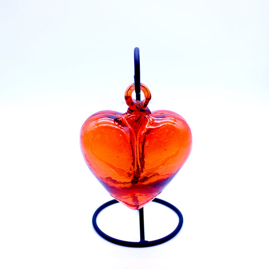 Medium Hand-Blown Glass Heart - Orange | Mexican Artisan Glassware (Base Not Included)