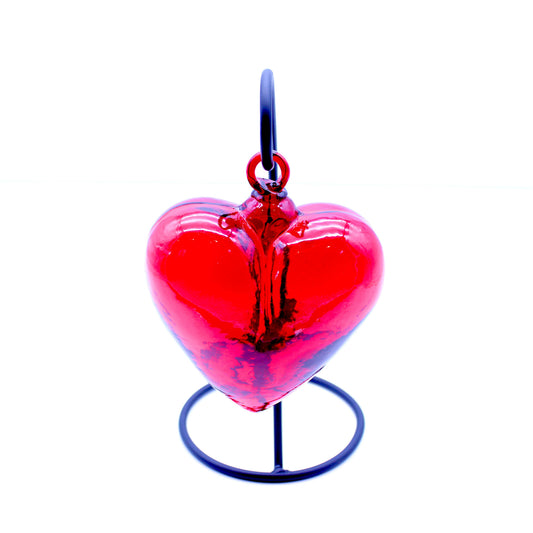 Medium Hand-Blown Glass Heart - Red | Mexican Artisan Glassware (Base Not Included)