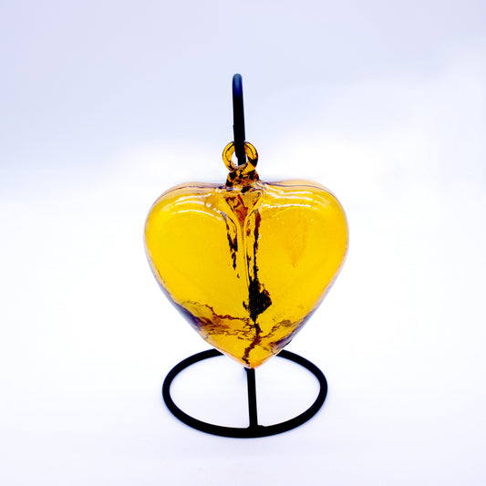 Medium Hand-Blown Glass Heart - Yellow | Mexican Artisan Glassware (Base Not Included)