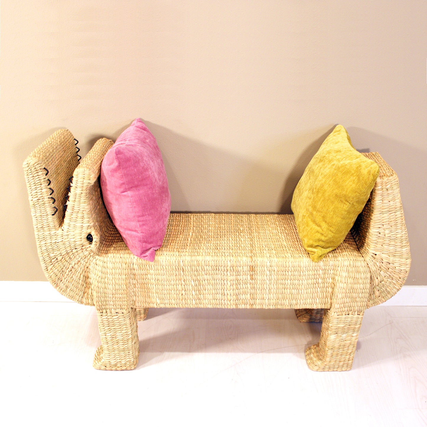 Handwoven Crocodile Bench Large - Natural Reed Chuspata | Mexican Artisan Furniture