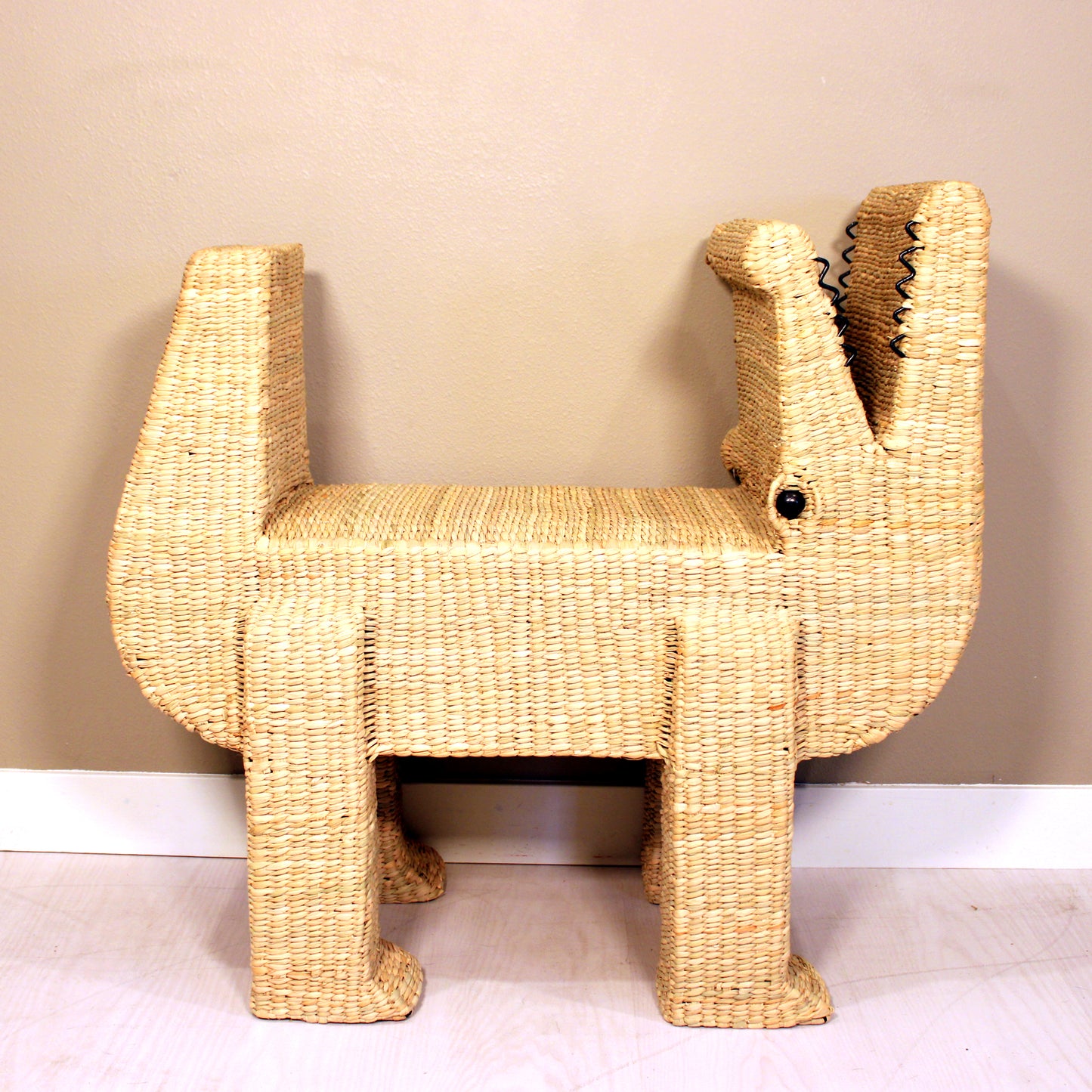 Handwoven Crocodile Bench Small - Natural Reed Chuspata | Mexican Artisan Furniture