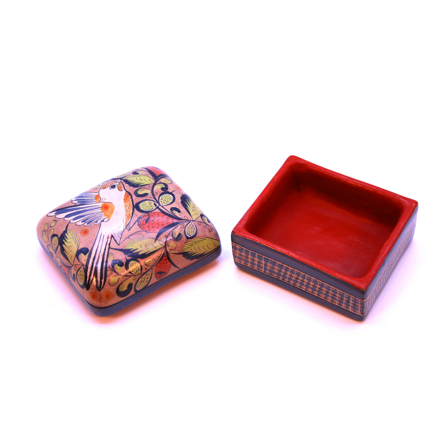 Hand-Painted Burnished Clay Medium Box - Colorful II | Mexican Folk Art Ceramic