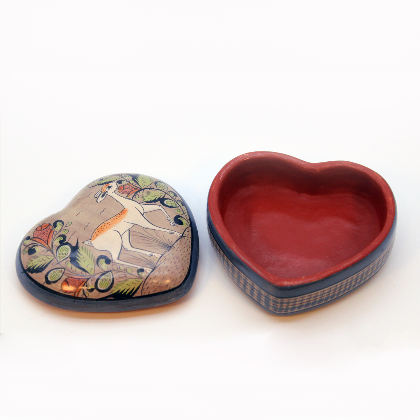 Hand-Painted Burnished Clay Heart Box - Multicolor | Mexican Folk Art Ceramic