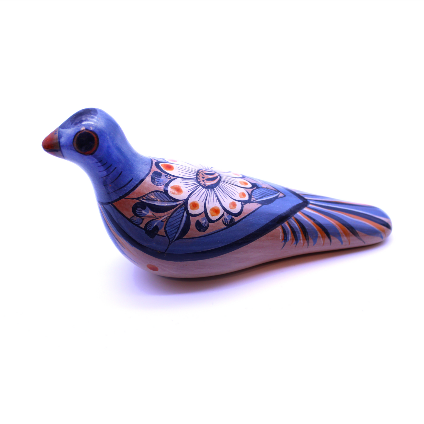 Hand-Painted Burnished Clay Blue Pigeon - Mexican Folk Art Ceramic Figure
