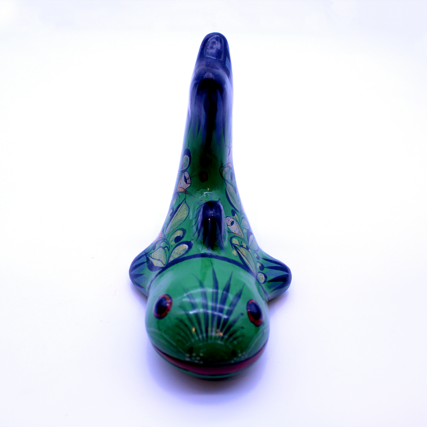 Hand-Painted Burnished Clay Green Fish - Mexican Folk Art Ceramic Figure
