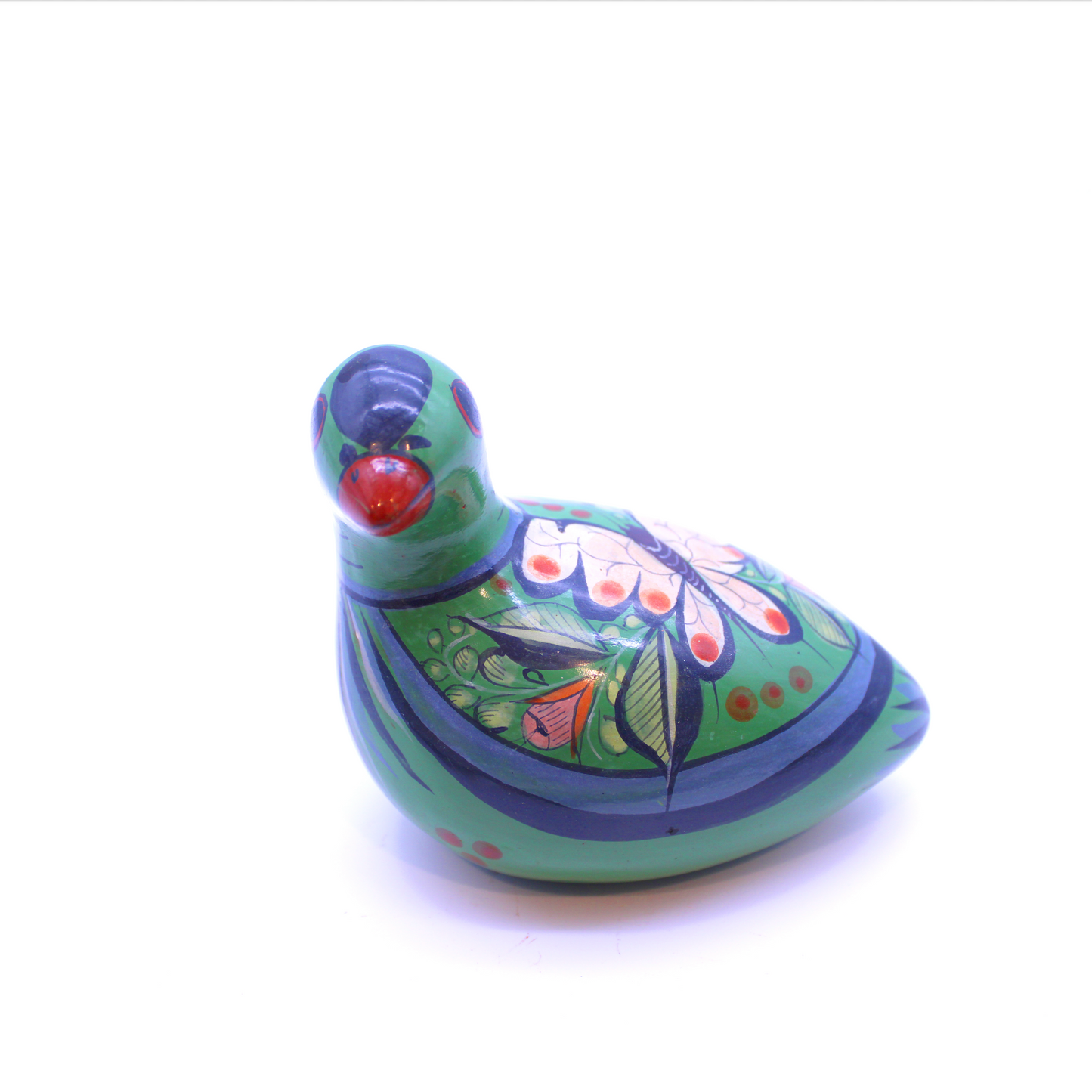 Hand-Painted Burnished Clay Green Pigeon - Mexican Folk Art Ceramic Figure