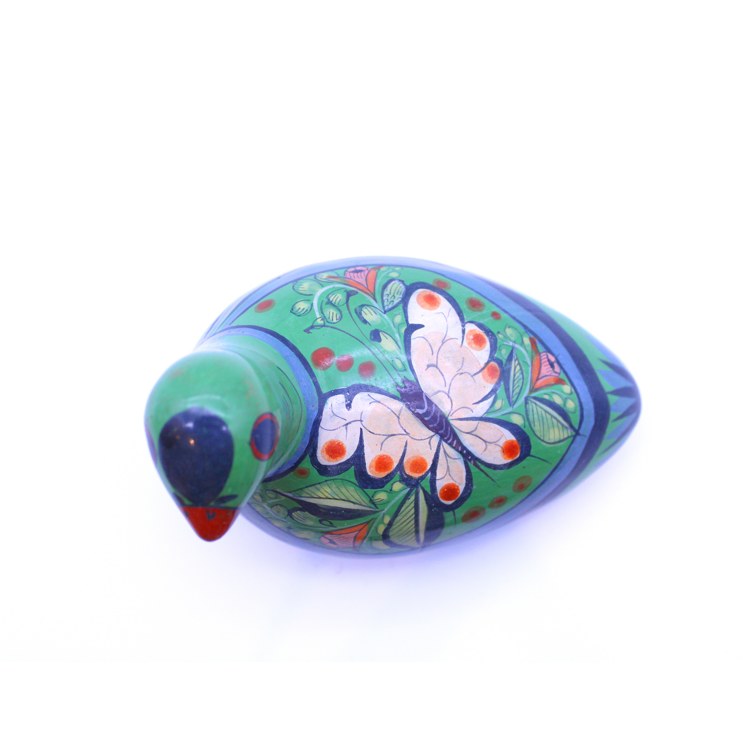 Hand-Painted Burnished Clay Green Pigeon - Mexican Folk Art Ceramic Figure