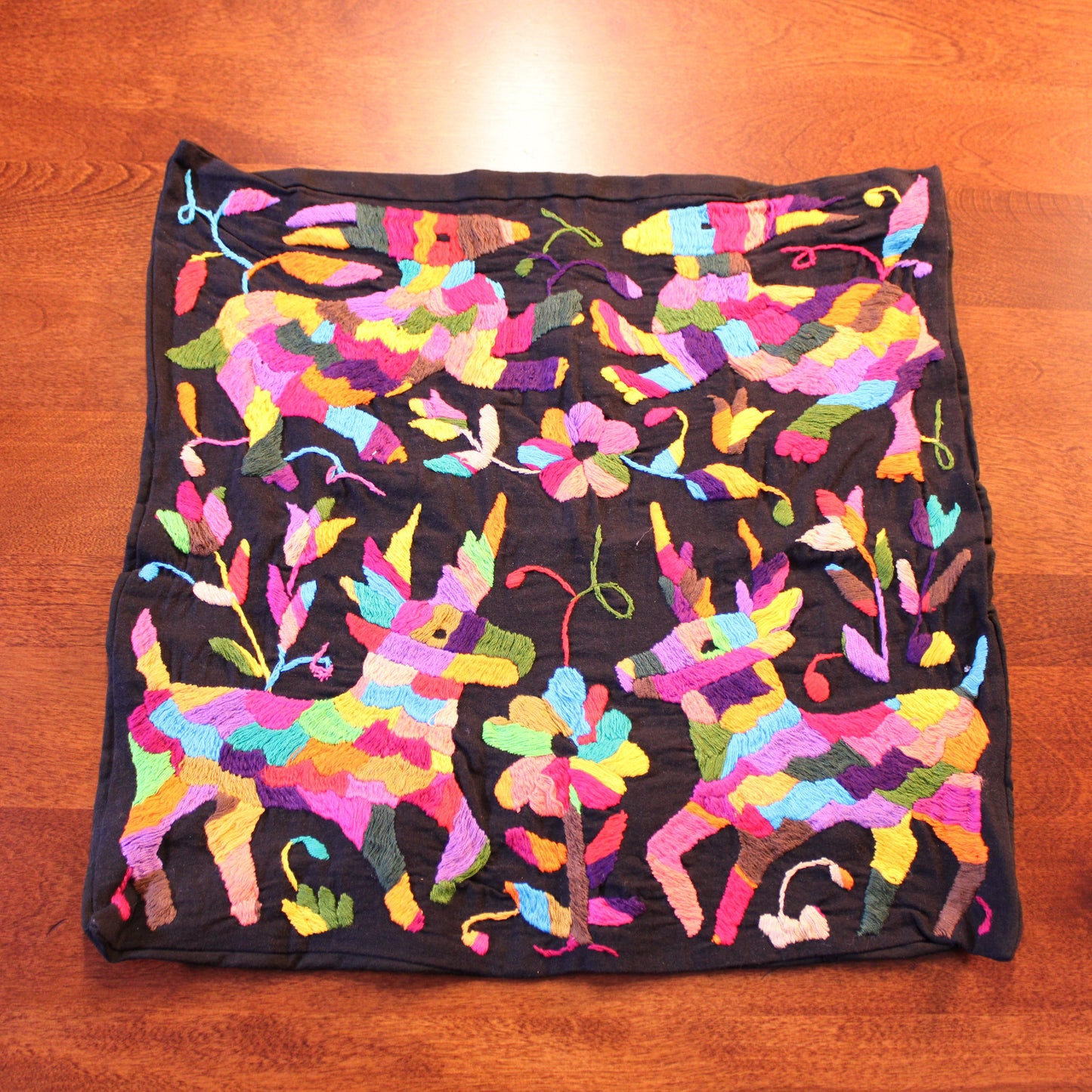 Hand-Embroidered Tenango Pillow Cover - Black | Mexican Artisan Home Décor