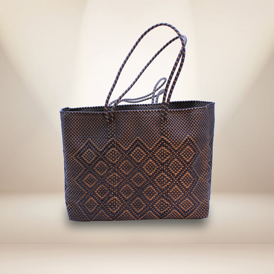 Hand crafted tote made 100% recycled plastic brown-HPT-004