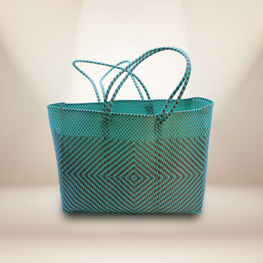 Hand crafted tote made 100% recycled plastic green-HPT-007