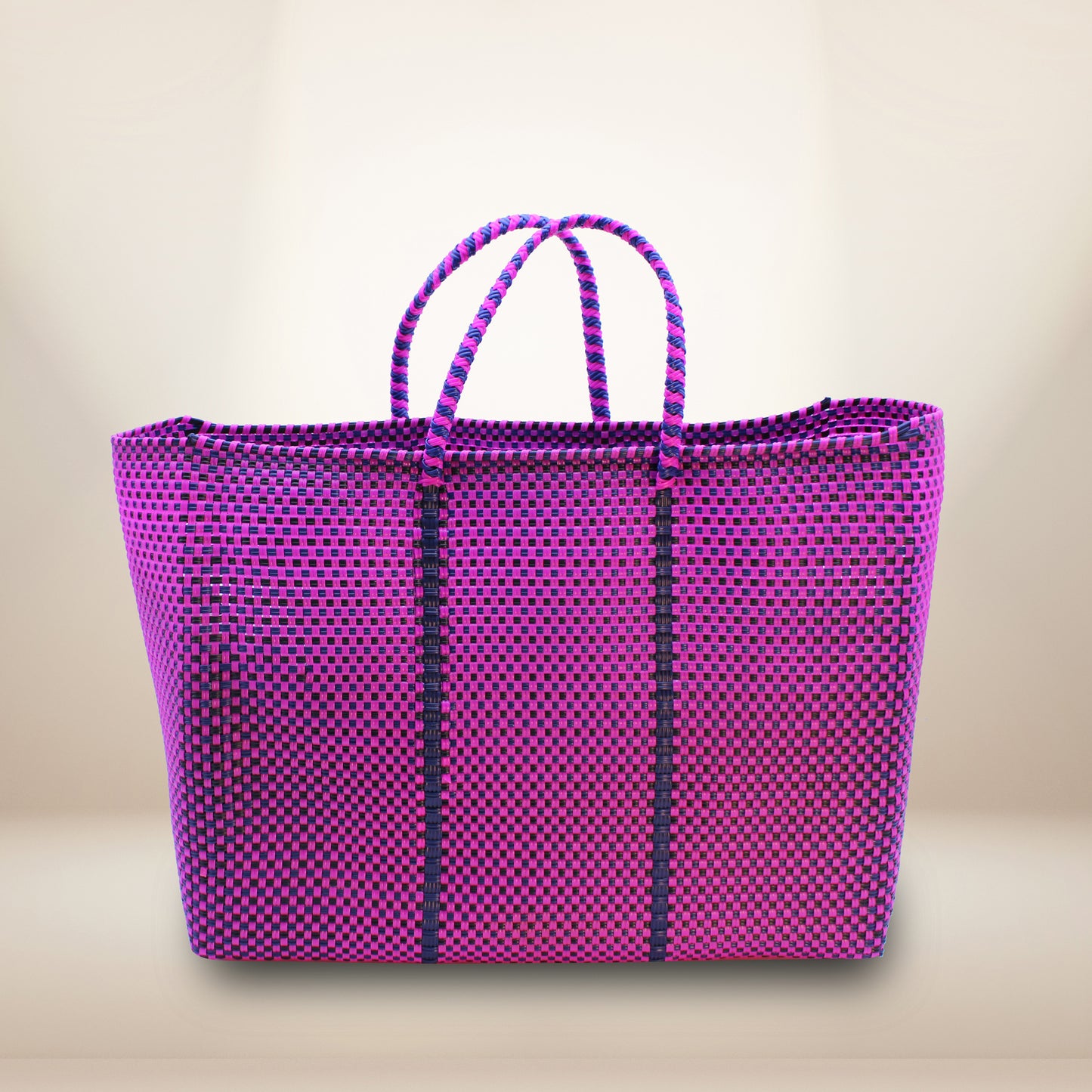 Hand crafted tote made 100% recycled plastic pink-HPT-013