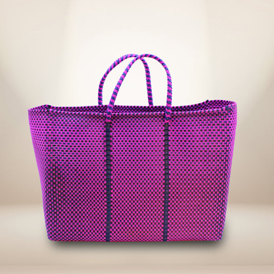 Hand crafted tote made 100% recycled plastic pink-HPT-013