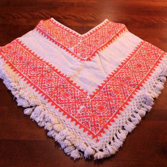 Hand embroidered poncho orange and white