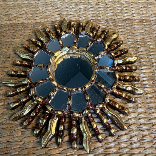 Shinny Sun Wall Mirror in Gold Finished. Hand-crafted Art.