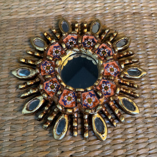 Wall Mirror, Home Decor. 100 % hand-crafted. Orange decorations with gold leafs.