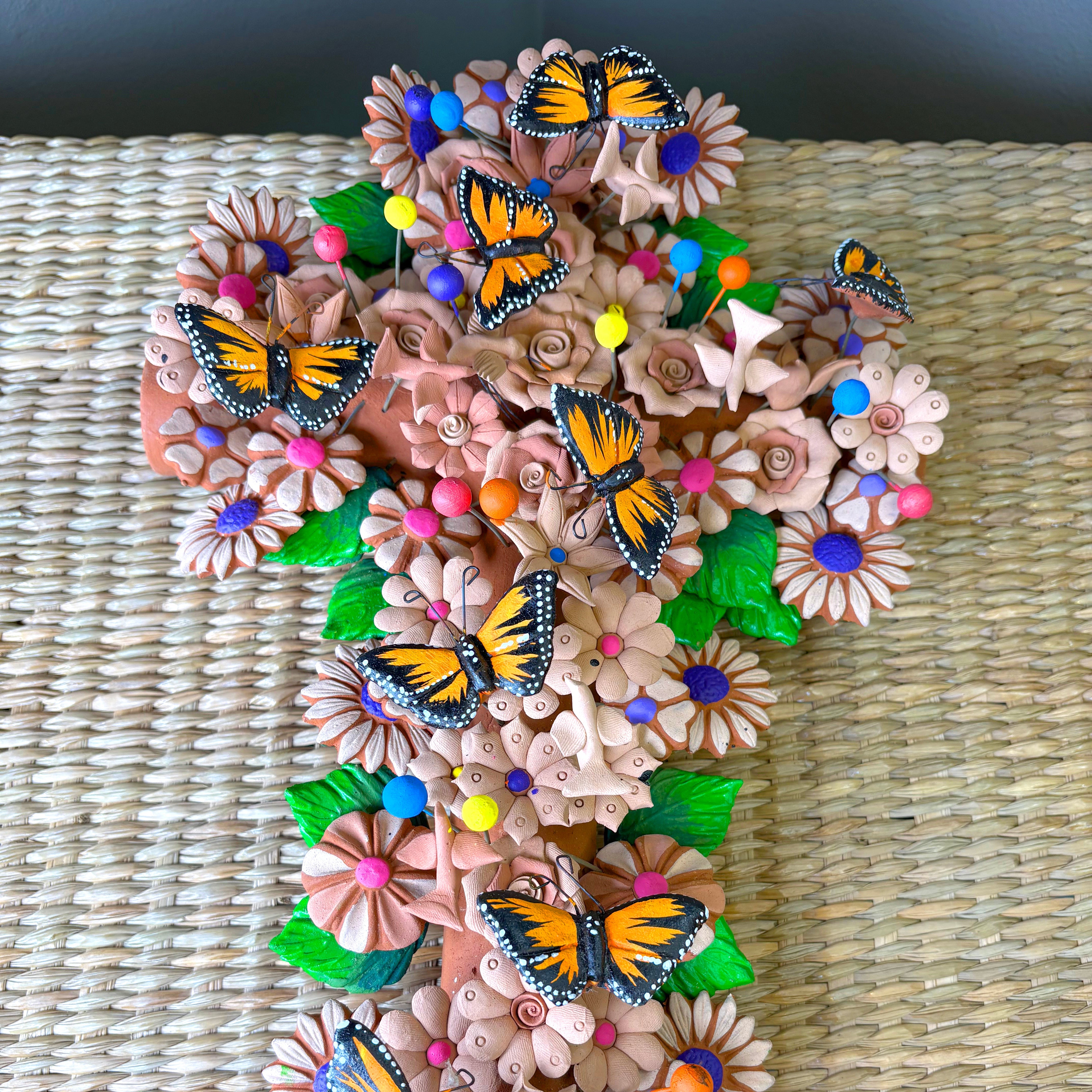 Mexican handcrafted clay wall cross, specifically as a Metepec pottery ...