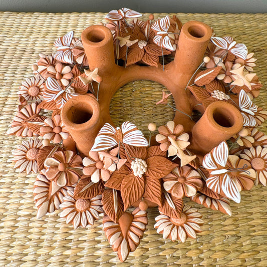 Handmade Mexican pottery clay , candle 4 holder. (Advent wreath)