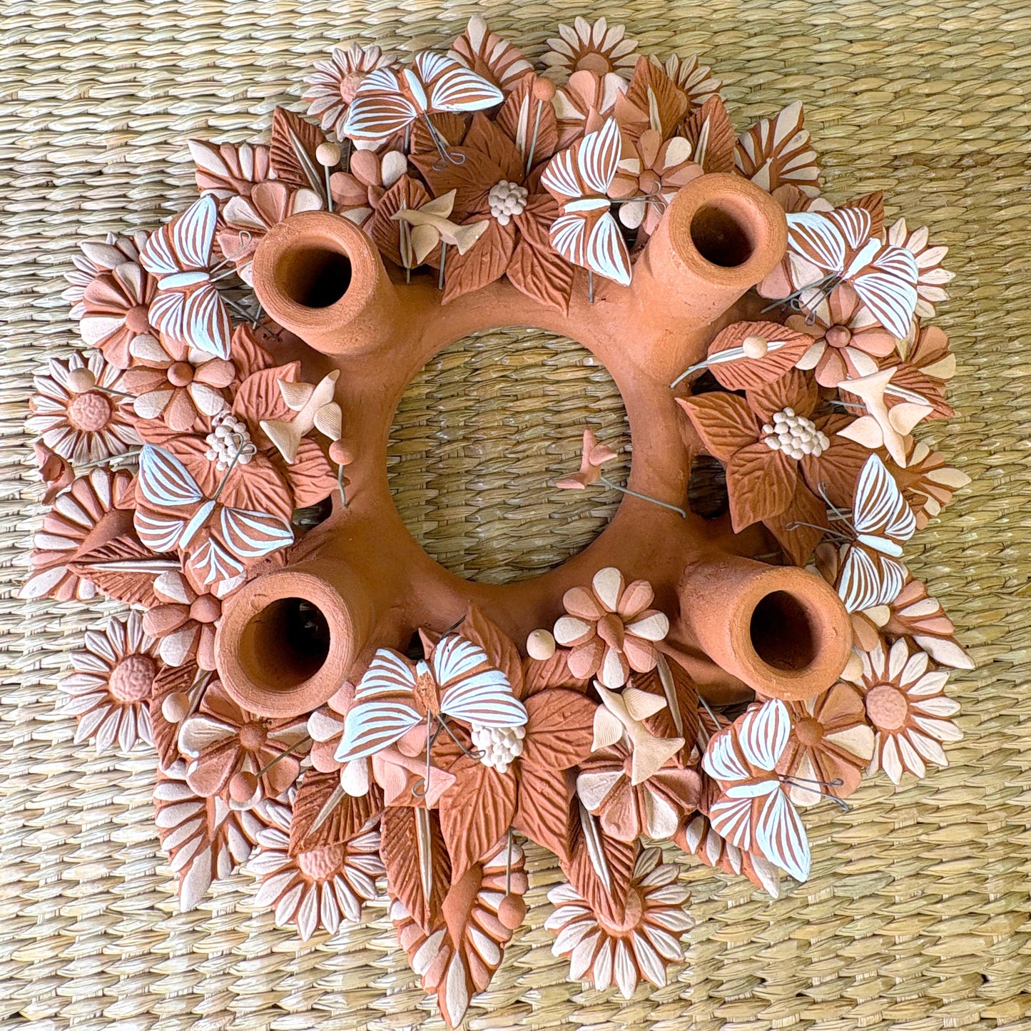 Handmade Mexican pottery clay , candle 4 holder. (Advent wreath)