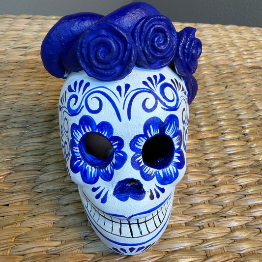 Handmade Decorative skull made from clay, hand-painted