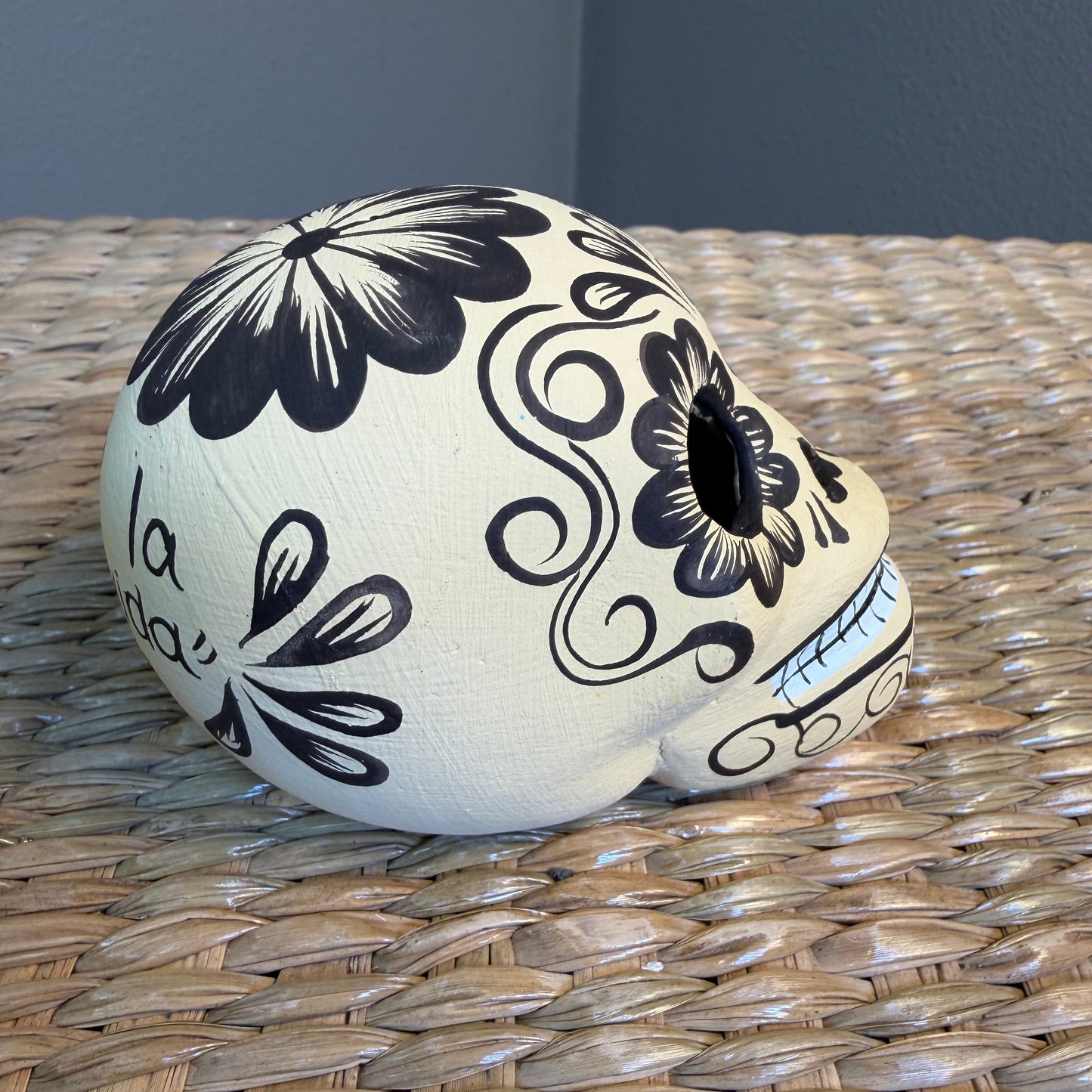 Handmade Decorative skull made from clay, hand-painted