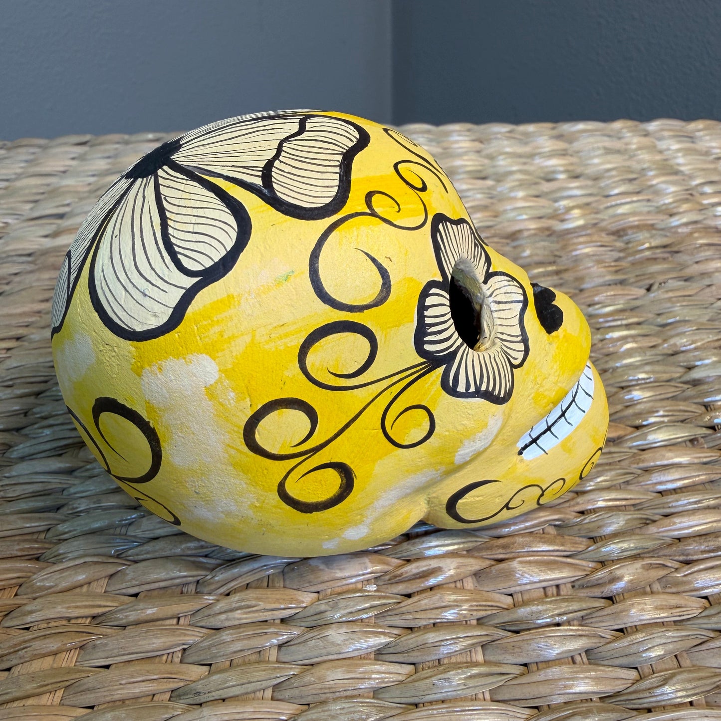 Handmade Decorative skull made from clay, hand-painted