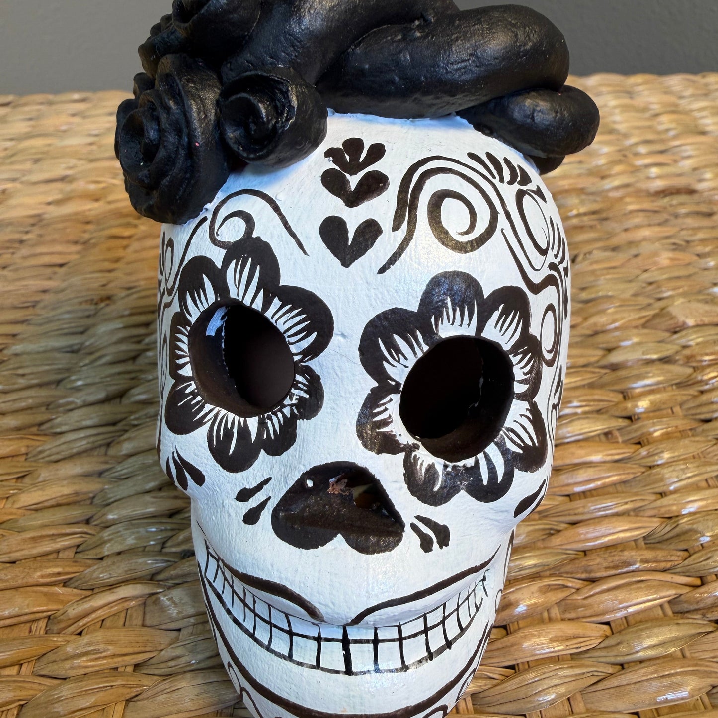 Handmade Decorative skull made from clay, hand-painted