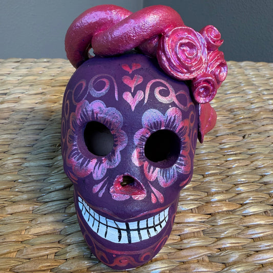 Handmade Decorative skull made from clay, hand-painted