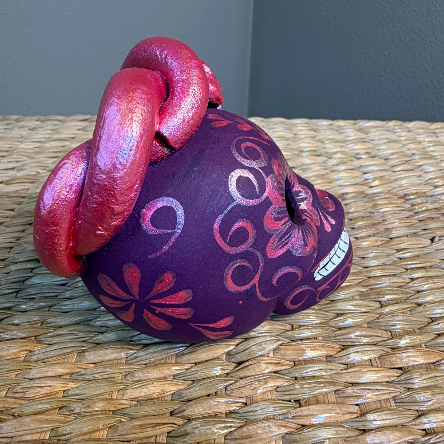 Handmade Decorative skull made from clay, hand-painted