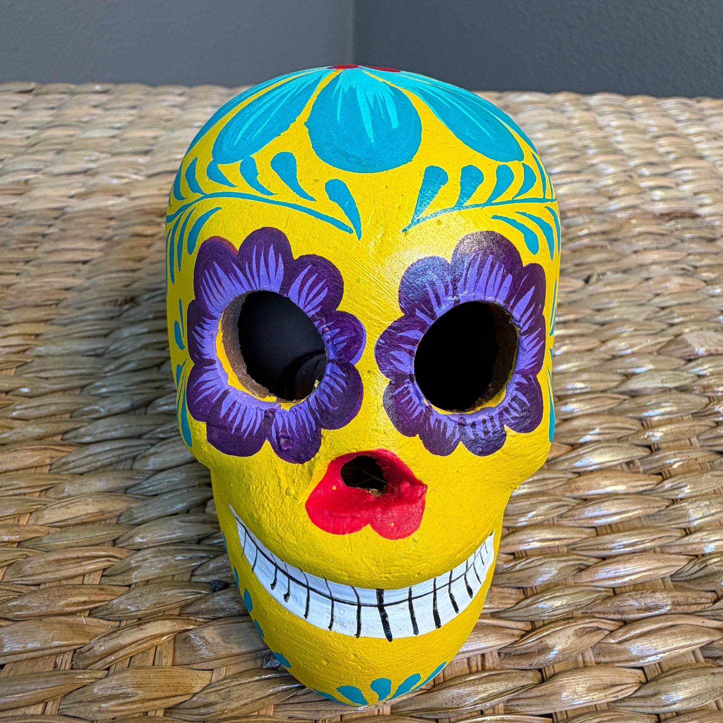 Handmade Decorative skull made from clay, hand-painted