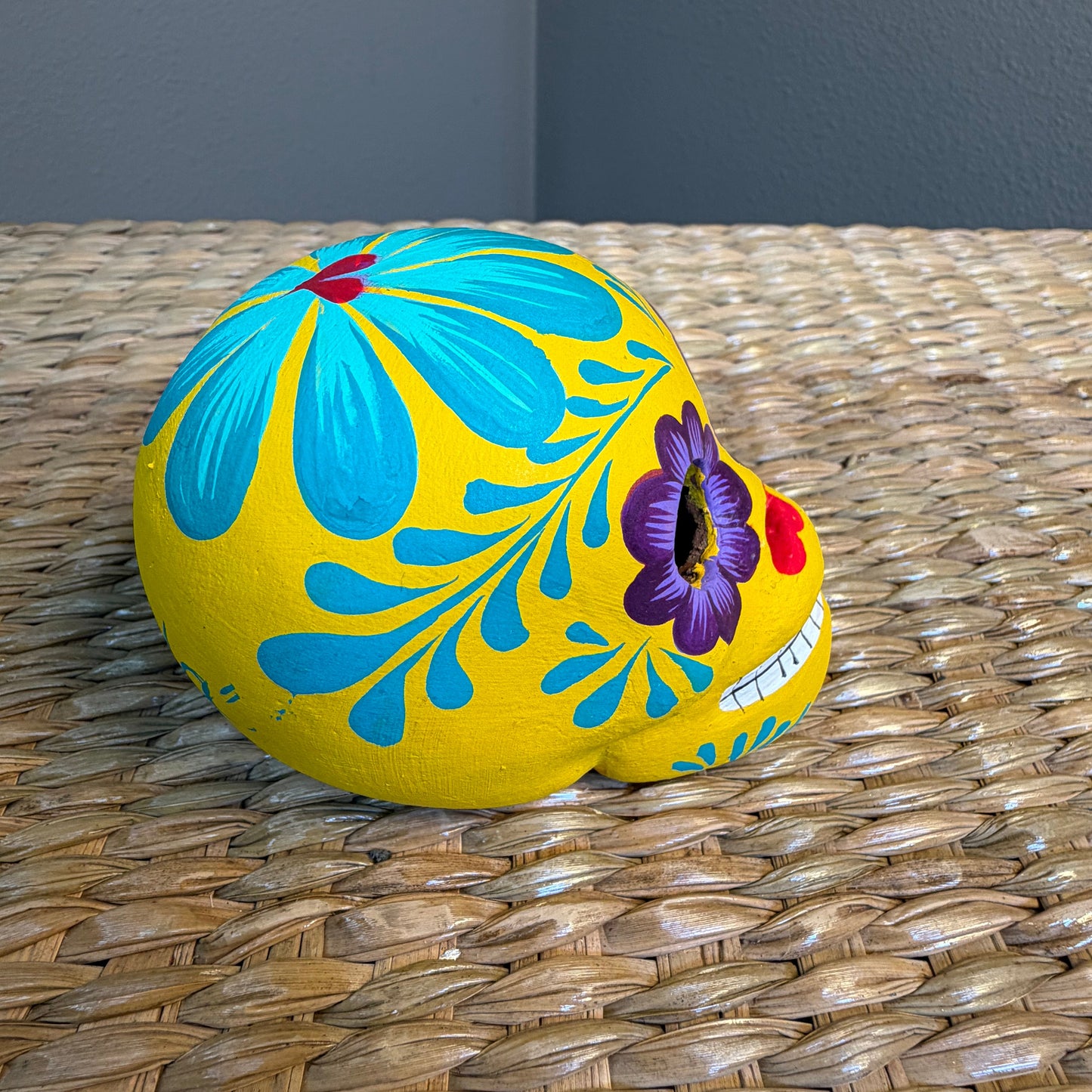 Handmade Decorative skull made from clay, hand-painted