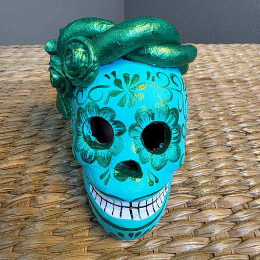 Handmade Decorative skull made from clay, hand-painted